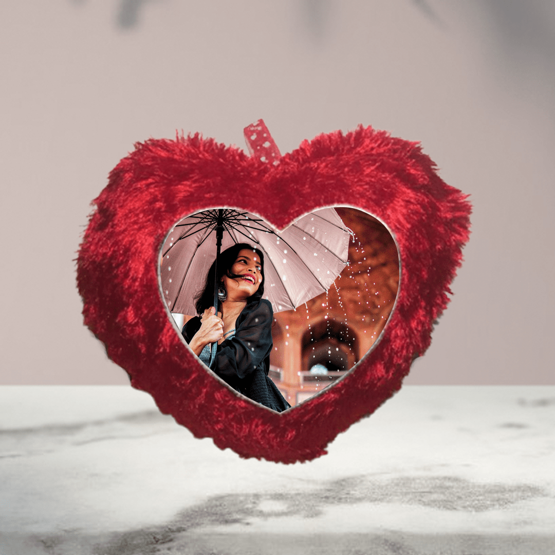 Heart Shape Red Fur Cushion