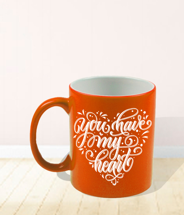 Heart Design Neon Orange Mug