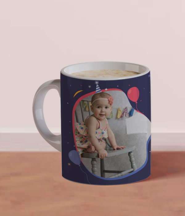 Dark Blue Happy Birthday Design White Mug