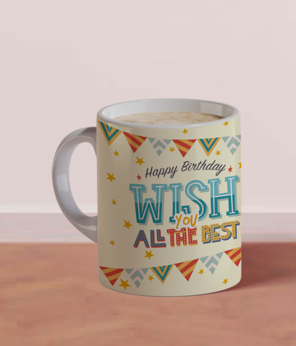 Cream Color Birthday Wish Design White Mug